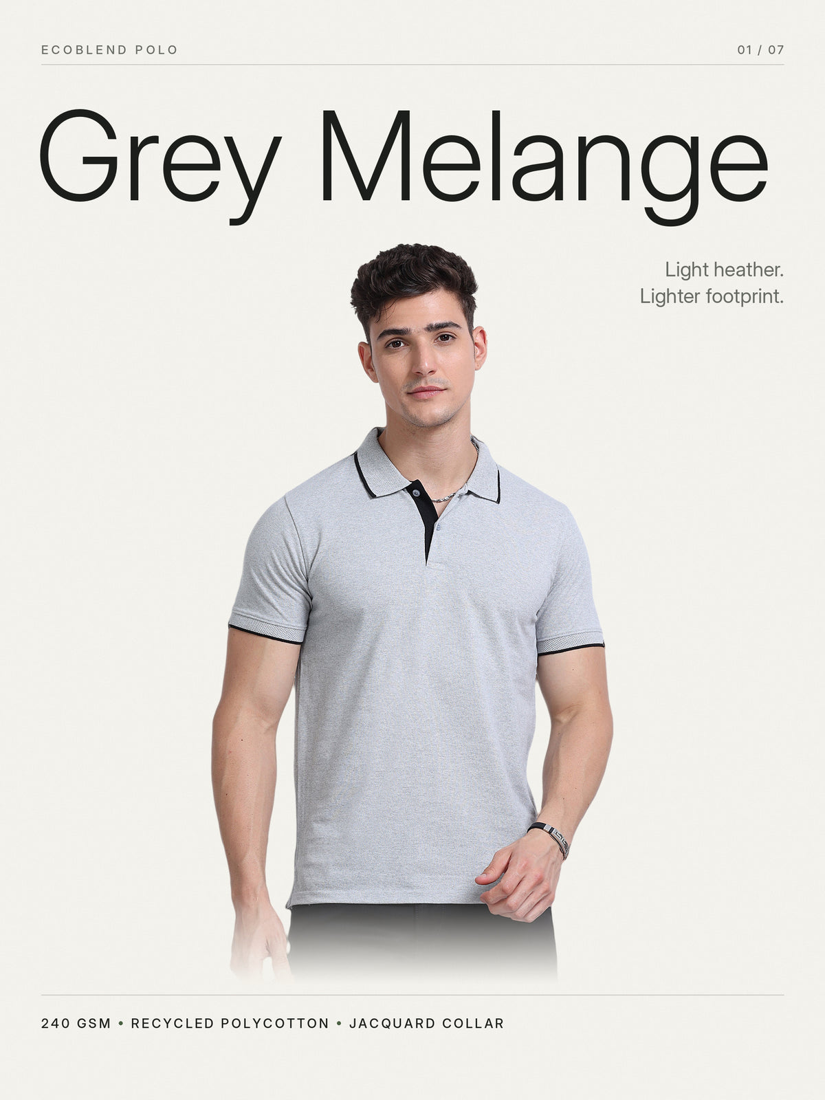 EcoBlend Polo Tshirts - Grey Melange with Black Tipping – Hero