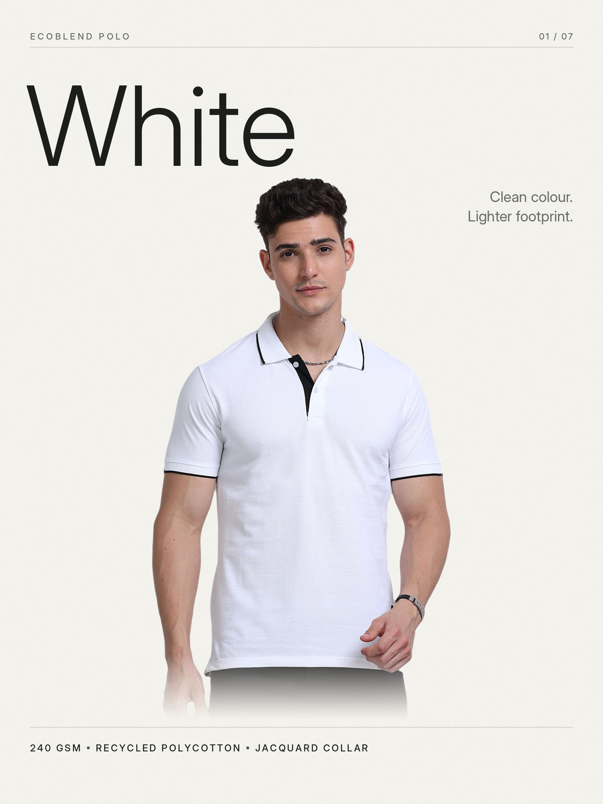 EcoBlend Polo Tshirts - White with Black Tipping – Hero
