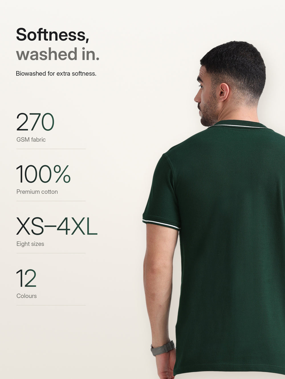 Biowashed Organic Polo - Bottle Green with White Tipping – Softness