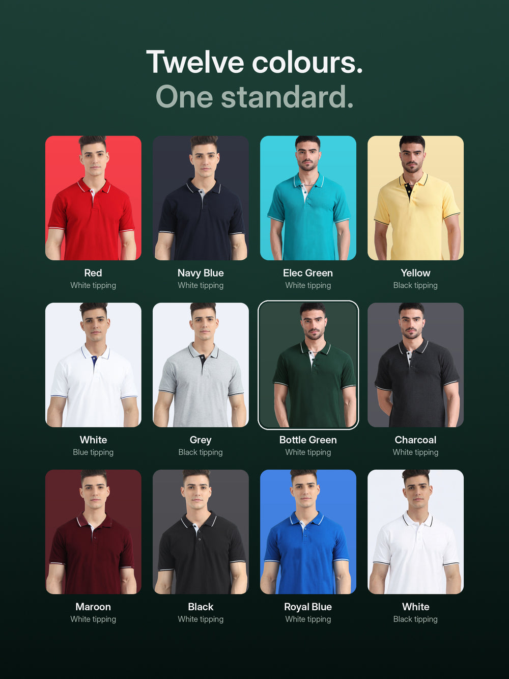 Biowashed Organic Polo - Bottle Green with White Tipping – Colours