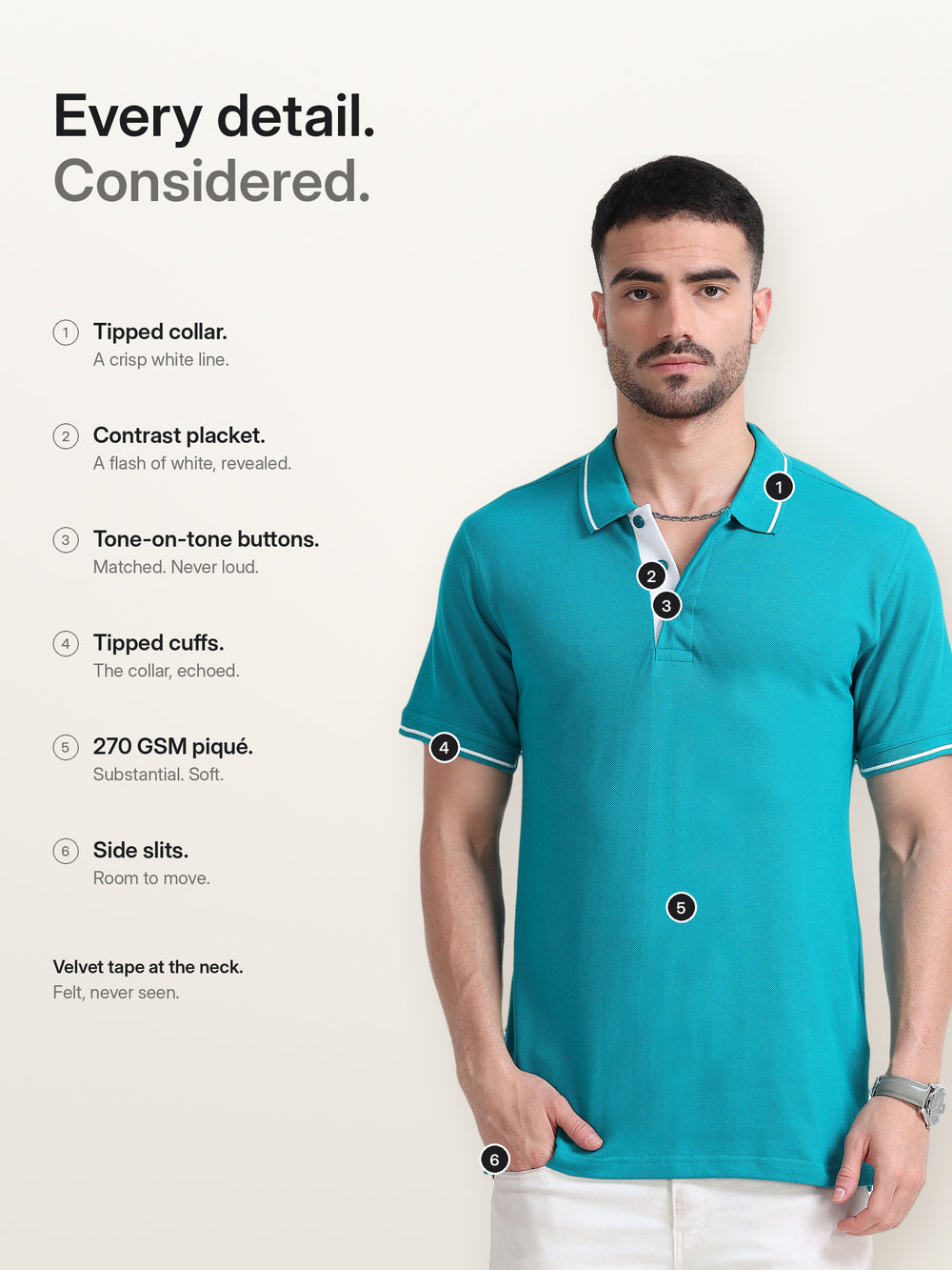 Biowashed Organic Polo - Elec Green with White Tipping – Features