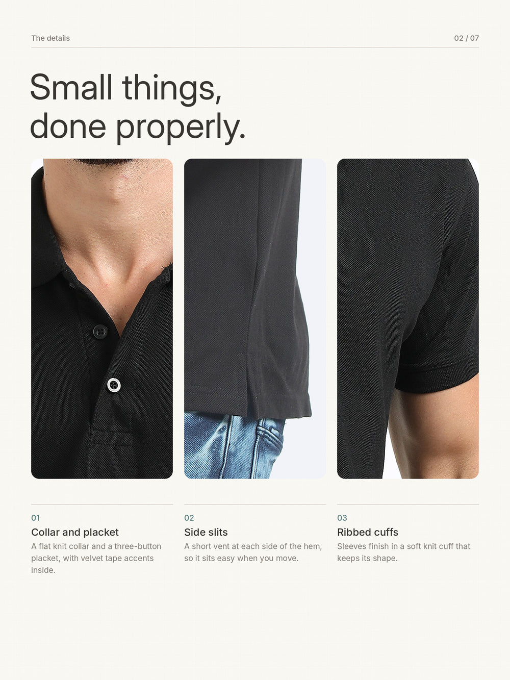Biowashed Organic Polo Plain - Black – Details