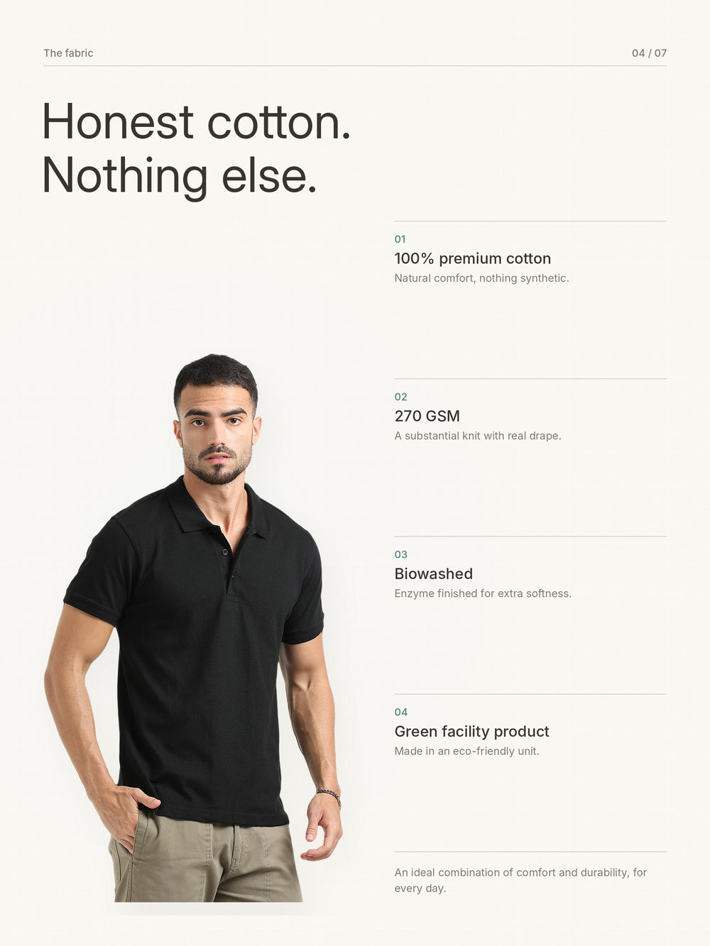 Biowashed Organic Polo Plain - Black – Fabric