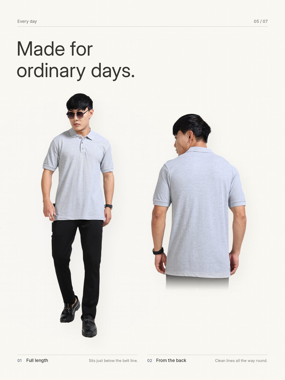 Biowashed Organic Polo Plain - Grey Melange – Lifestyle