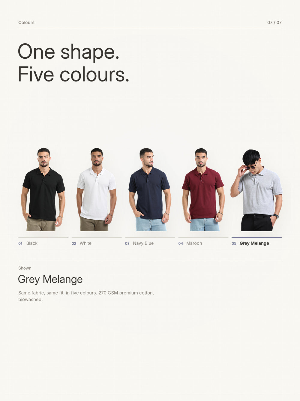 Biowashed Organic Polo Plain - Grey Melange – Colours