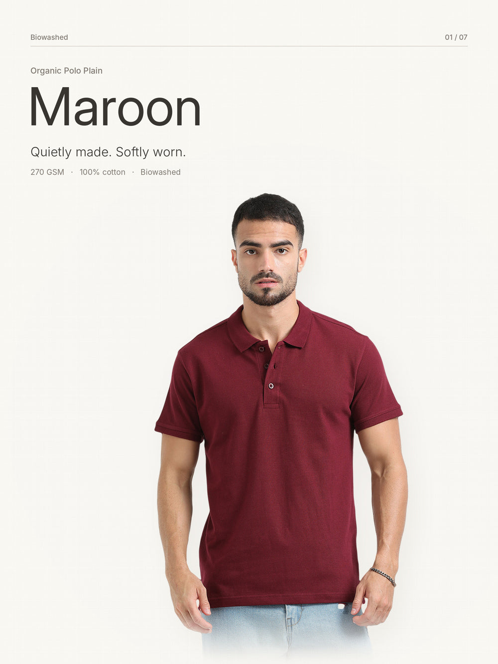 Biowashed Organic Polo Plain - Maroon – Hero