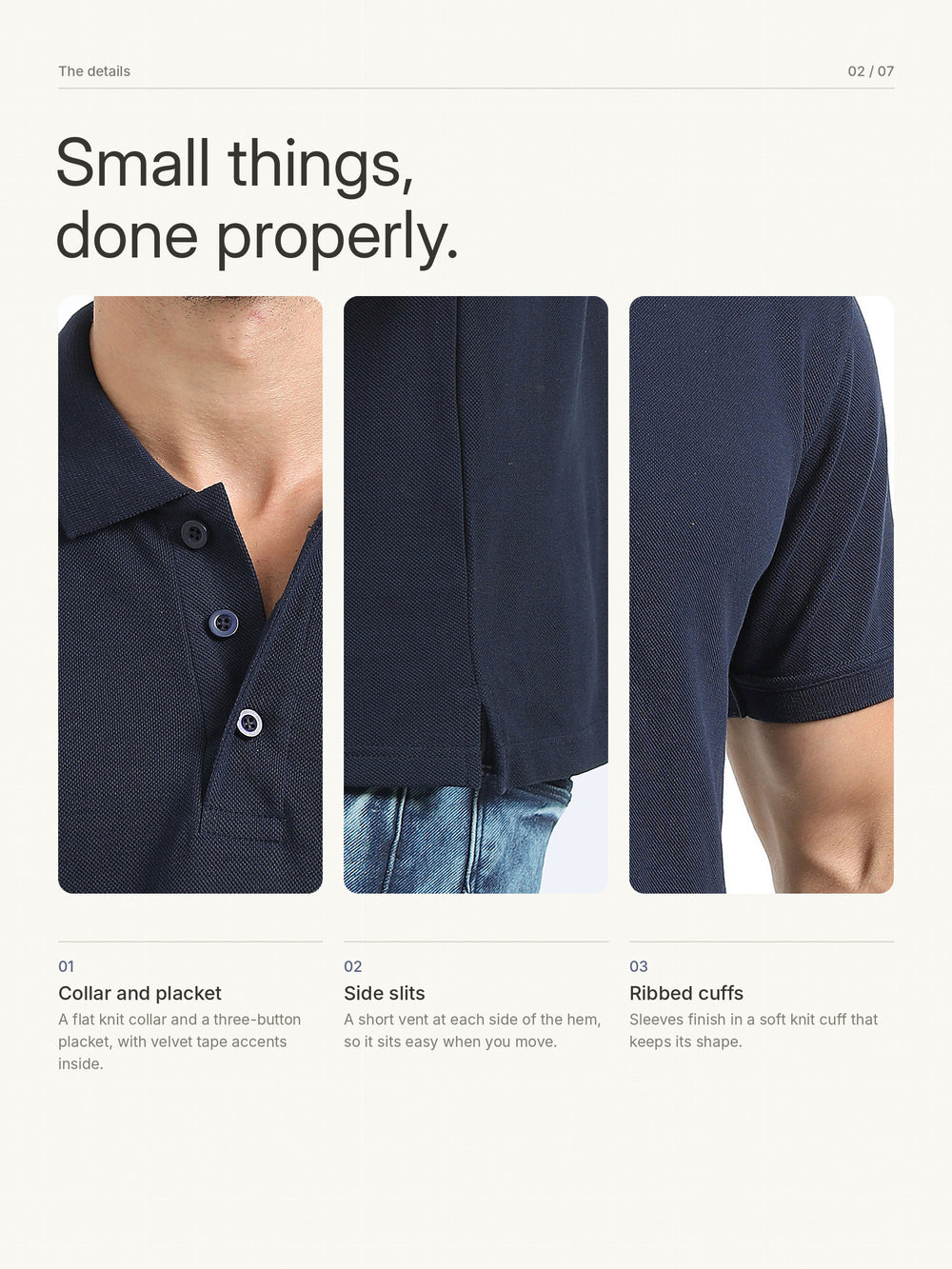 Biowashed Organic Polo Plain - Navy Blue – Details