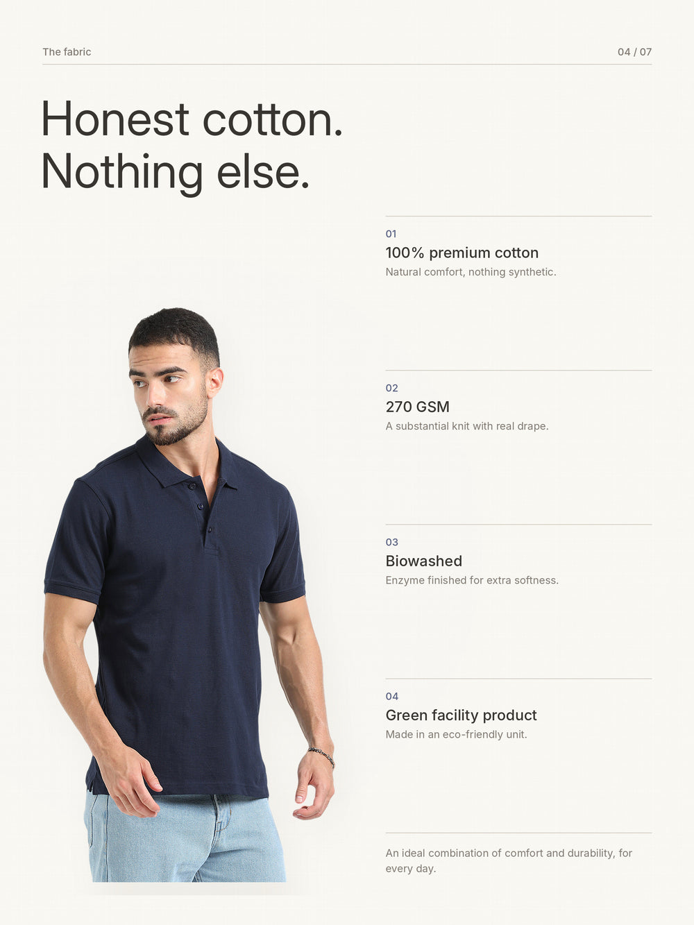 Biowashed Organic Polo Plain - Navy Blue – Fabric