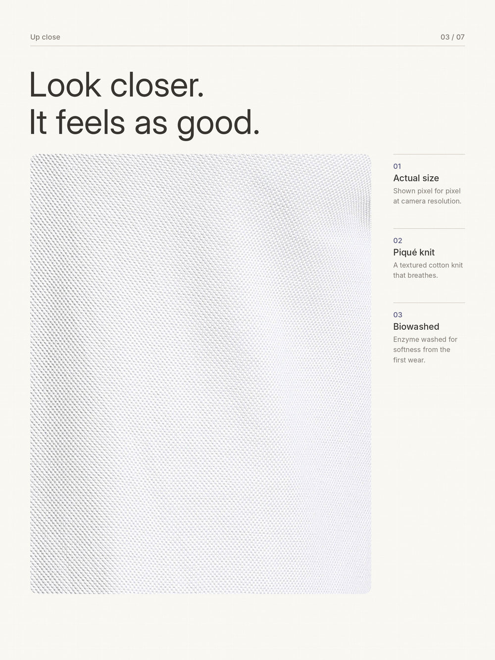 Biowashed Organic Polo Plain - White – Close-up