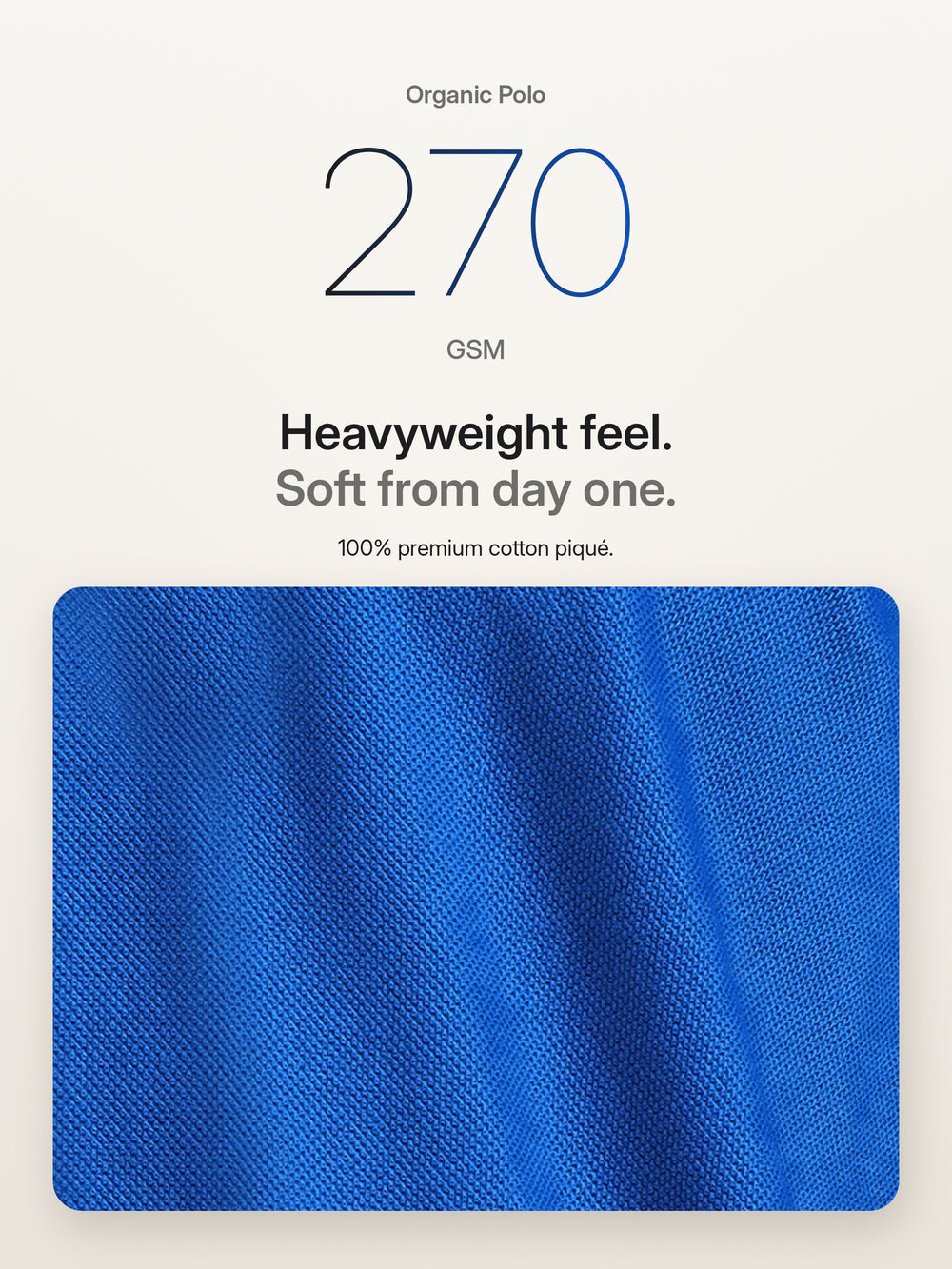 Biowashed Organic Polo - Royal Blue with White Tipping – Fabric