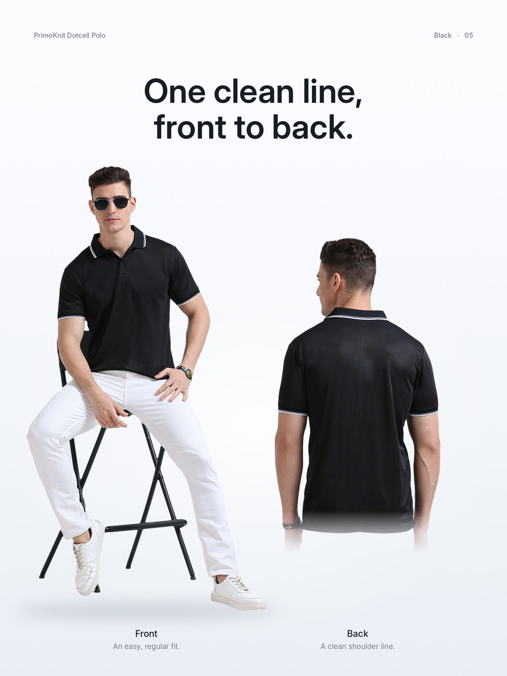 PrimoKnit Dotcell Polo - Black with White Tipping – Lifestyle