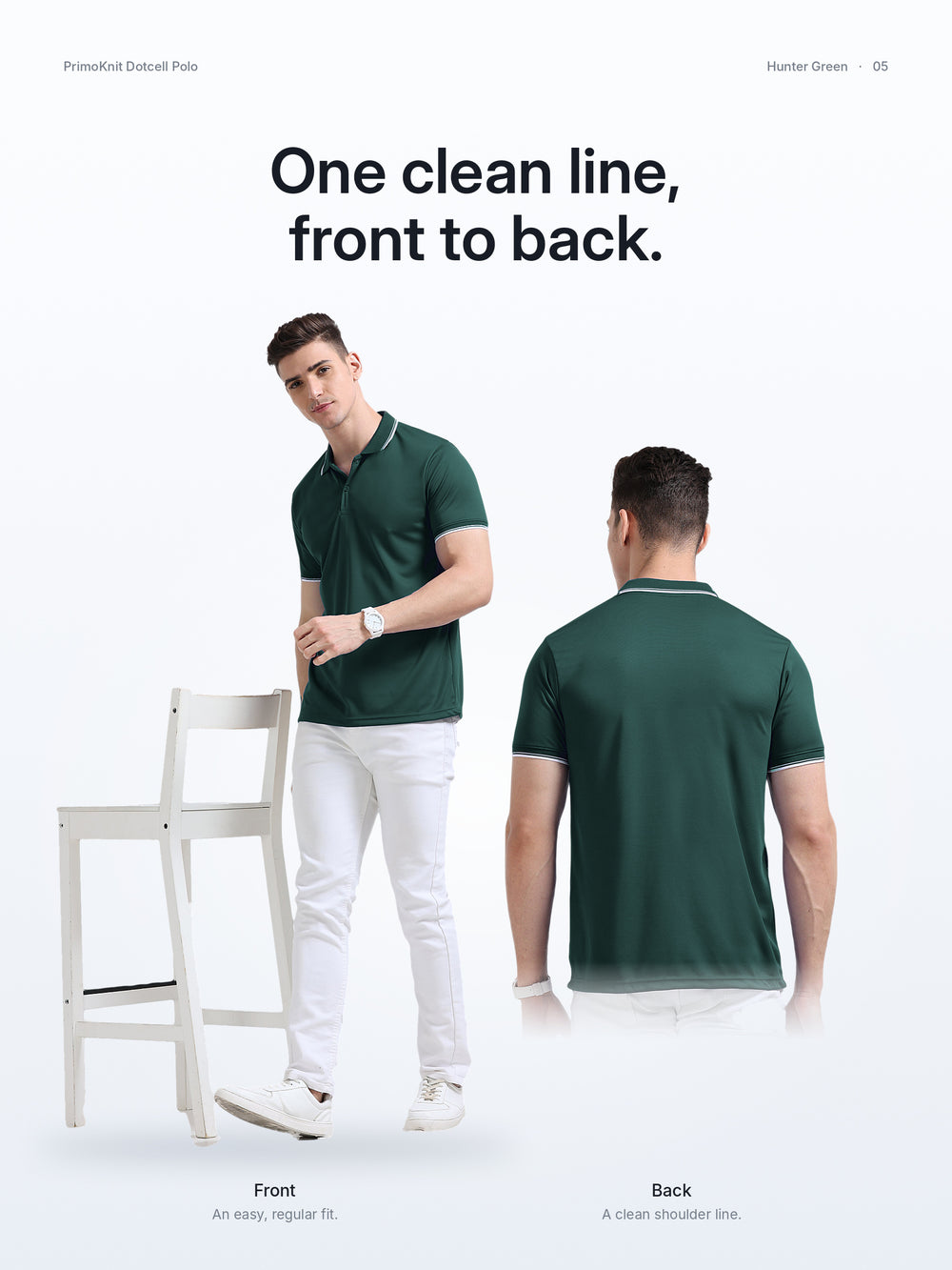 PrimoKnit Dotcell Polo - Hunter Green with White Tipping – Lifestyle