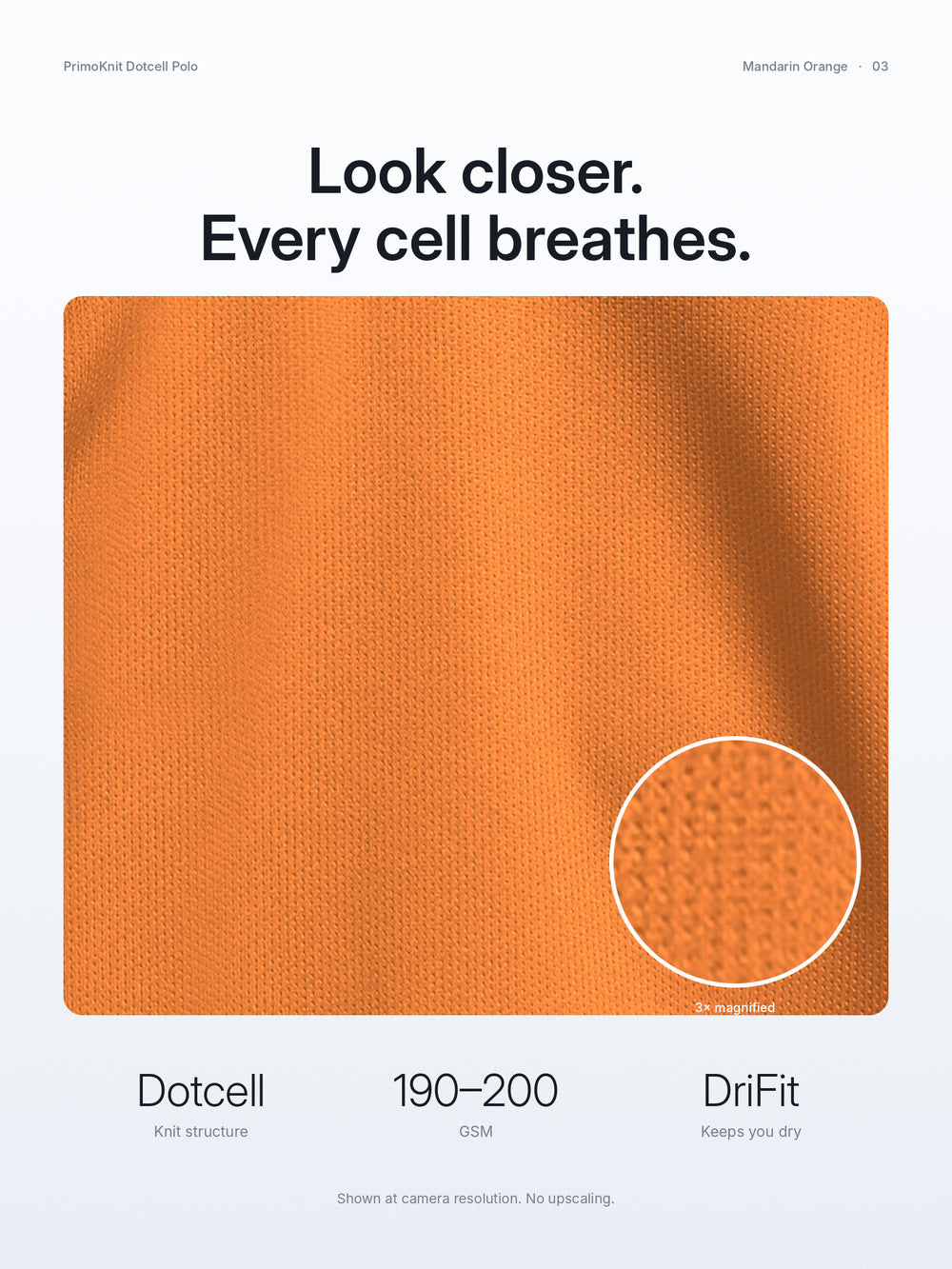 PrimoKnit Dotcell Polo - Mandarin Orange with White Tipping – Close-up