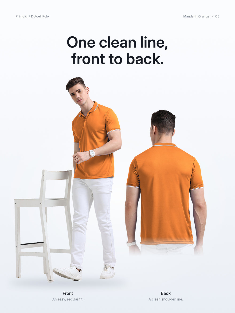 PrimoKnit Dotcell Polo - Mandarin Orange with White Tipping – Lifestyle
