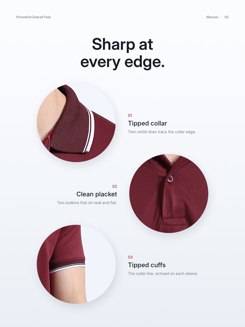 PrimoKnit Dotcell Polo - Maroon with White Tipping – Details