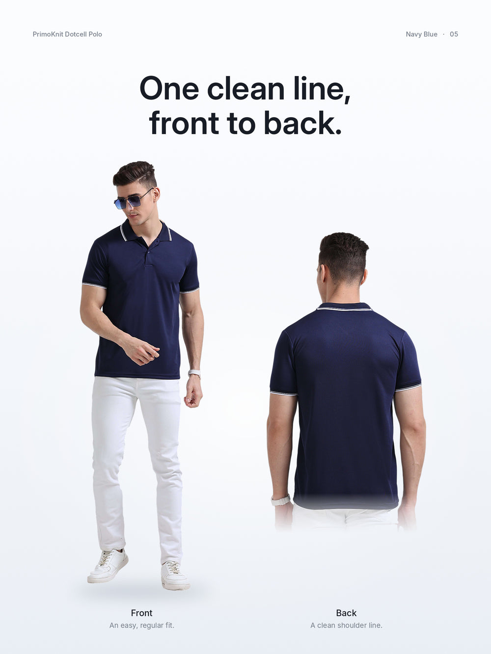 PrimoKnit Dotcell Polo - Navy Blue with White Tipping – Lifestyle