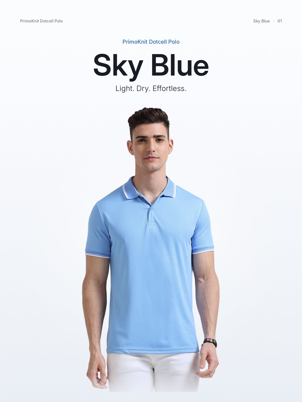 PrimoKnit Dotcell Polo - Sky Blue with White Tipping – Hero