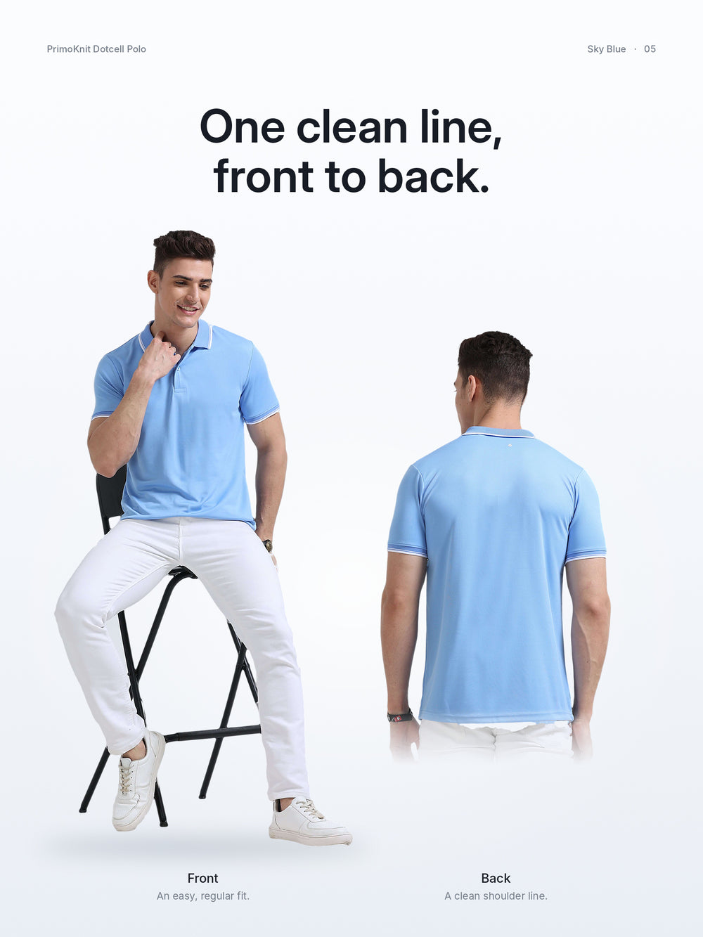PrimoKnit Dotcell Polo - Sky Blue with White Tipping – Lifestyle