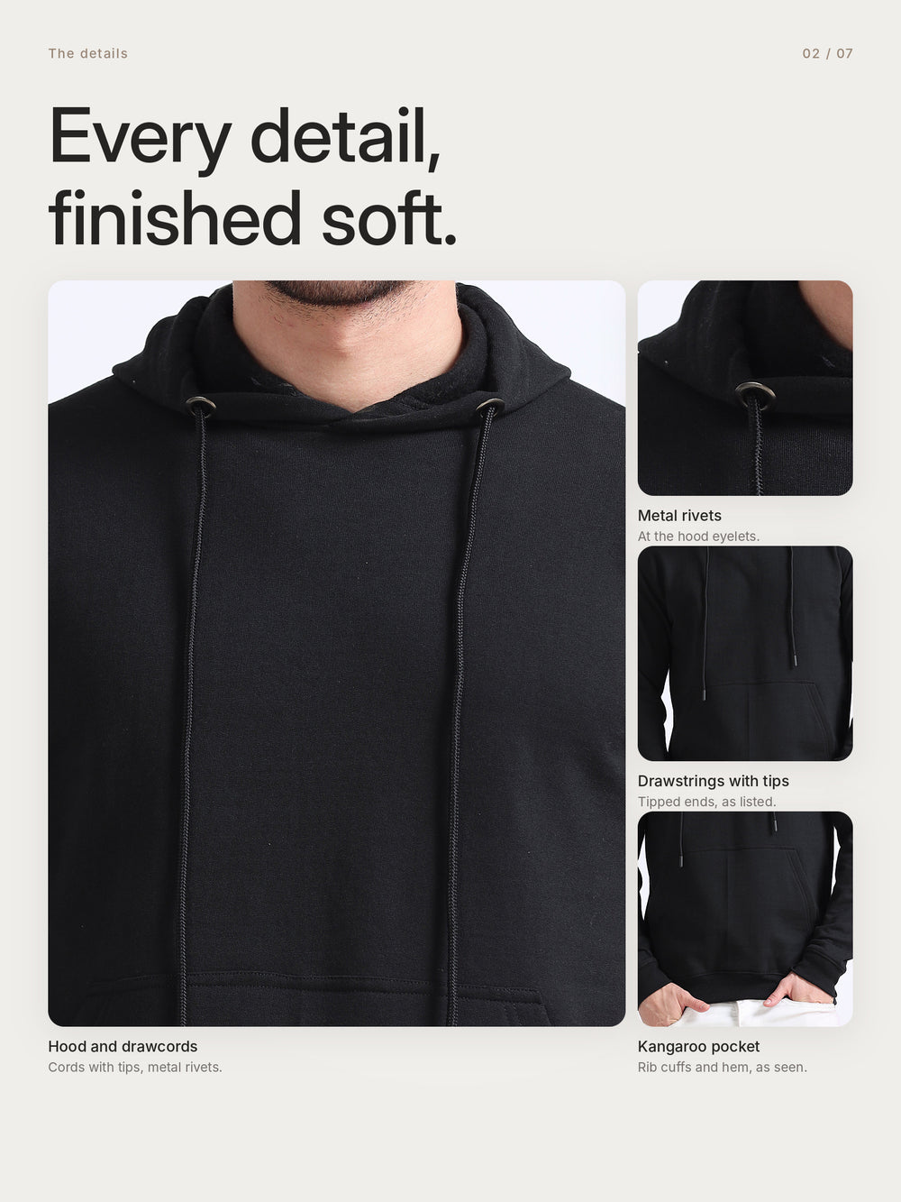 URBANHOOD Premium Hoodies without Zip - Black – Details