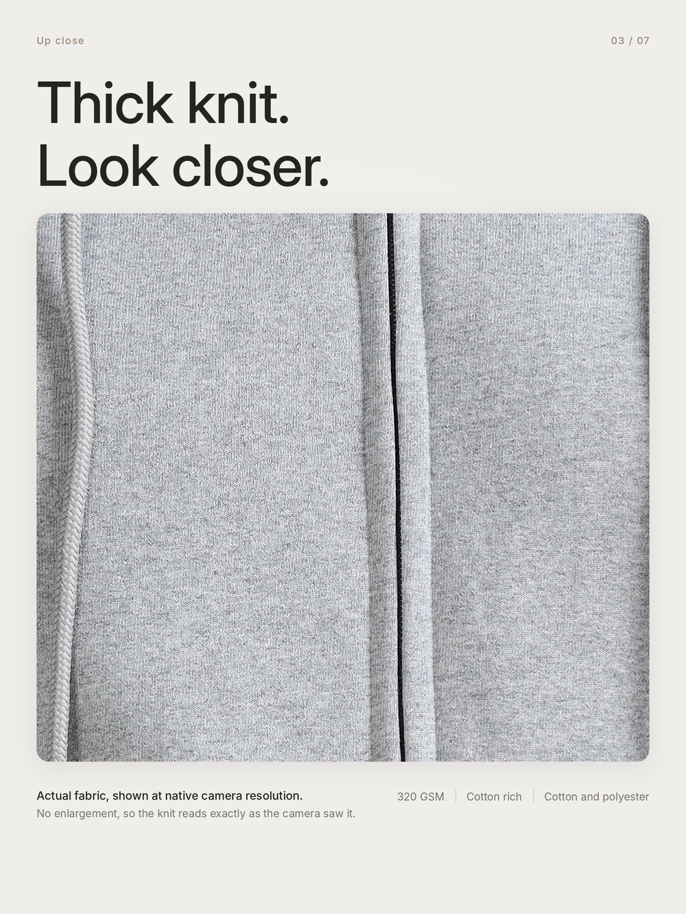 URBANHOOD Premium Hoodies with Zip - Grey Melange – Close-up