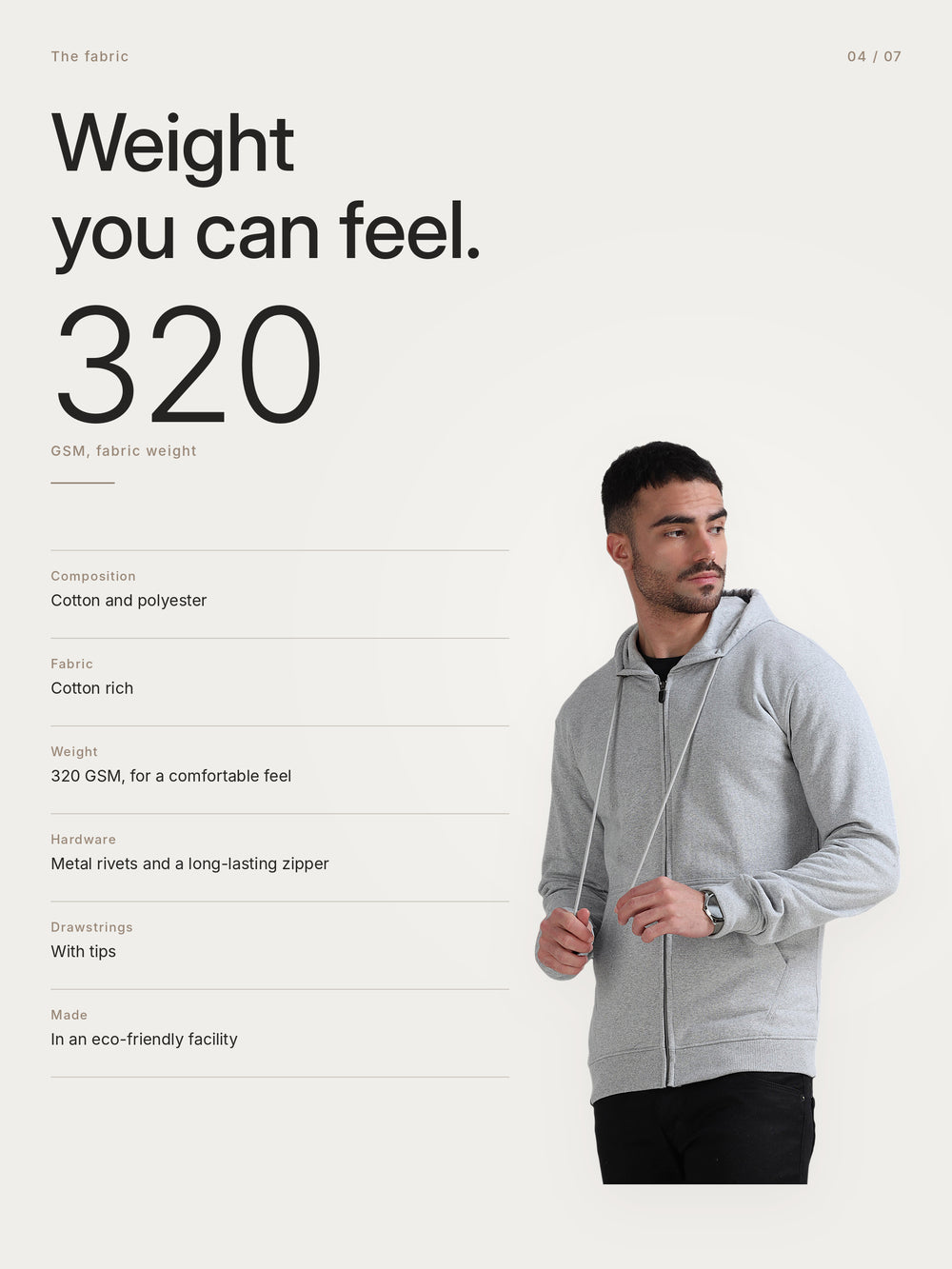 URBANHOOD Premium Hoodies with Zip - Grey Melange – Fabric