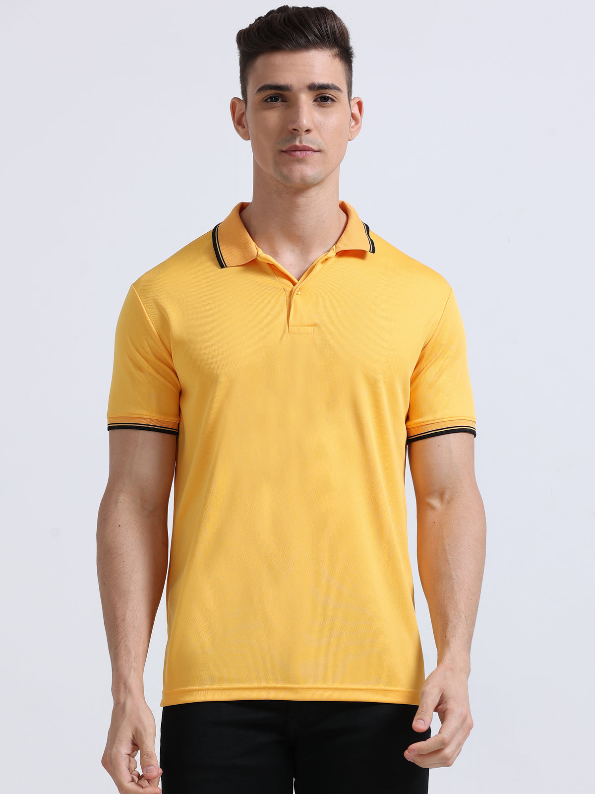 PrimoKnit Dotcell Polo - Gold Yellow with Black Tipping
