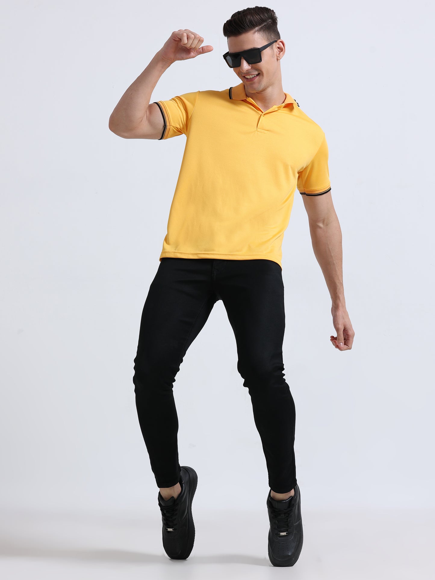 PrimoKnit Dotcell Polo - Gold Yellow with Black Tipping