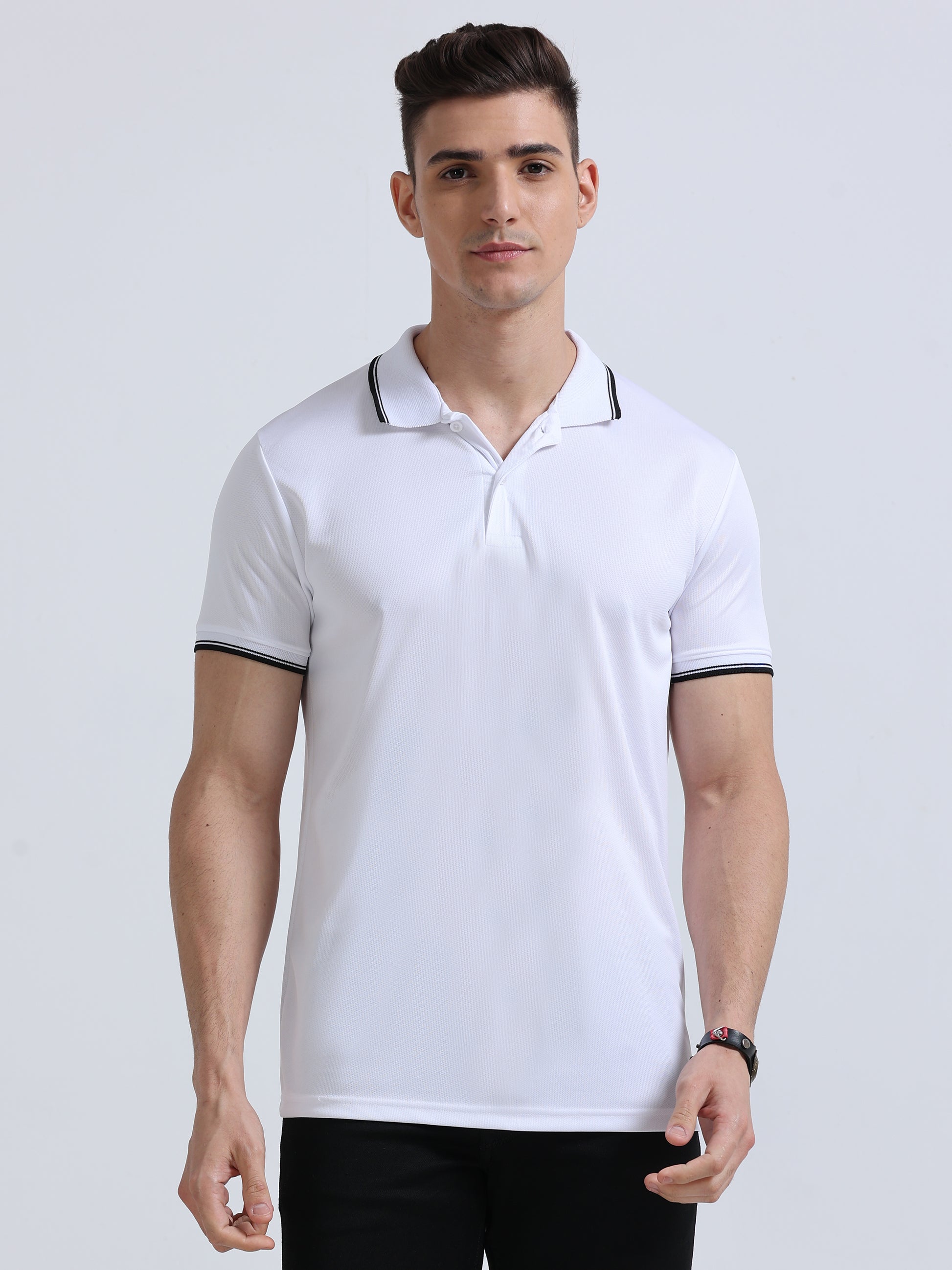 PrimoKnit Dotcell Polo - White with Black Tipping