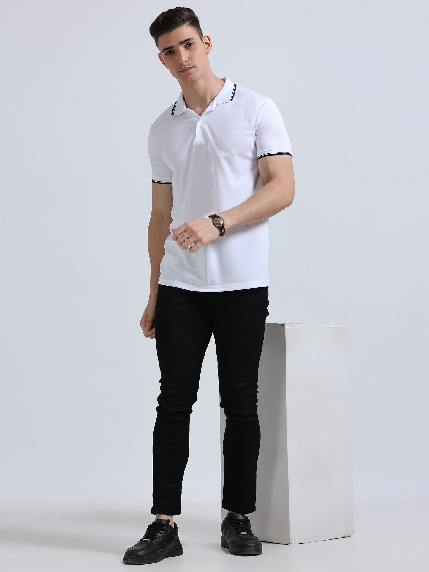 PrimoKnit Dotcell Polo - White with Black Tipping