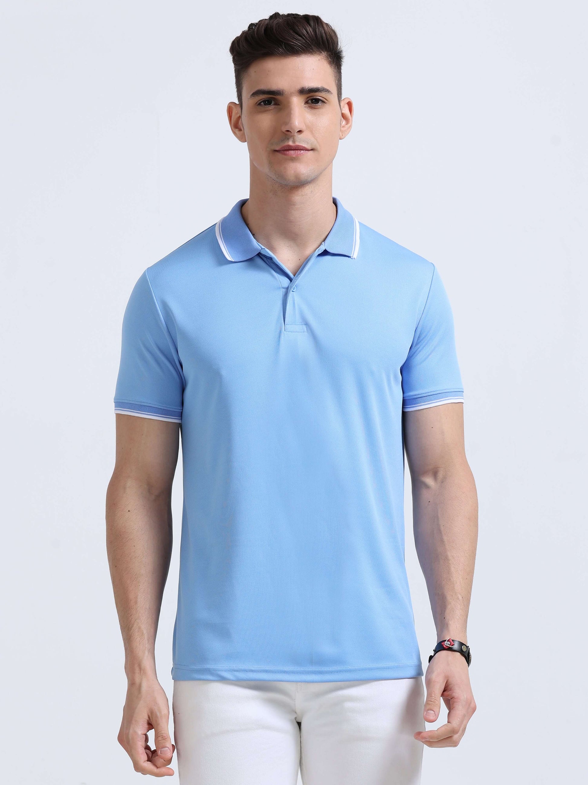 PrimoKnit Dotcell Polo - Sky Blue with Black Tipping