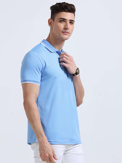 PrimoKnit Dotcell Polo - Sky Blue with Black Tipping