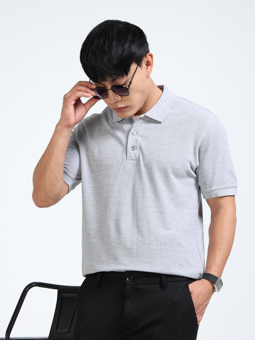 Biowashed Organic Polo Plain - Grey Melange