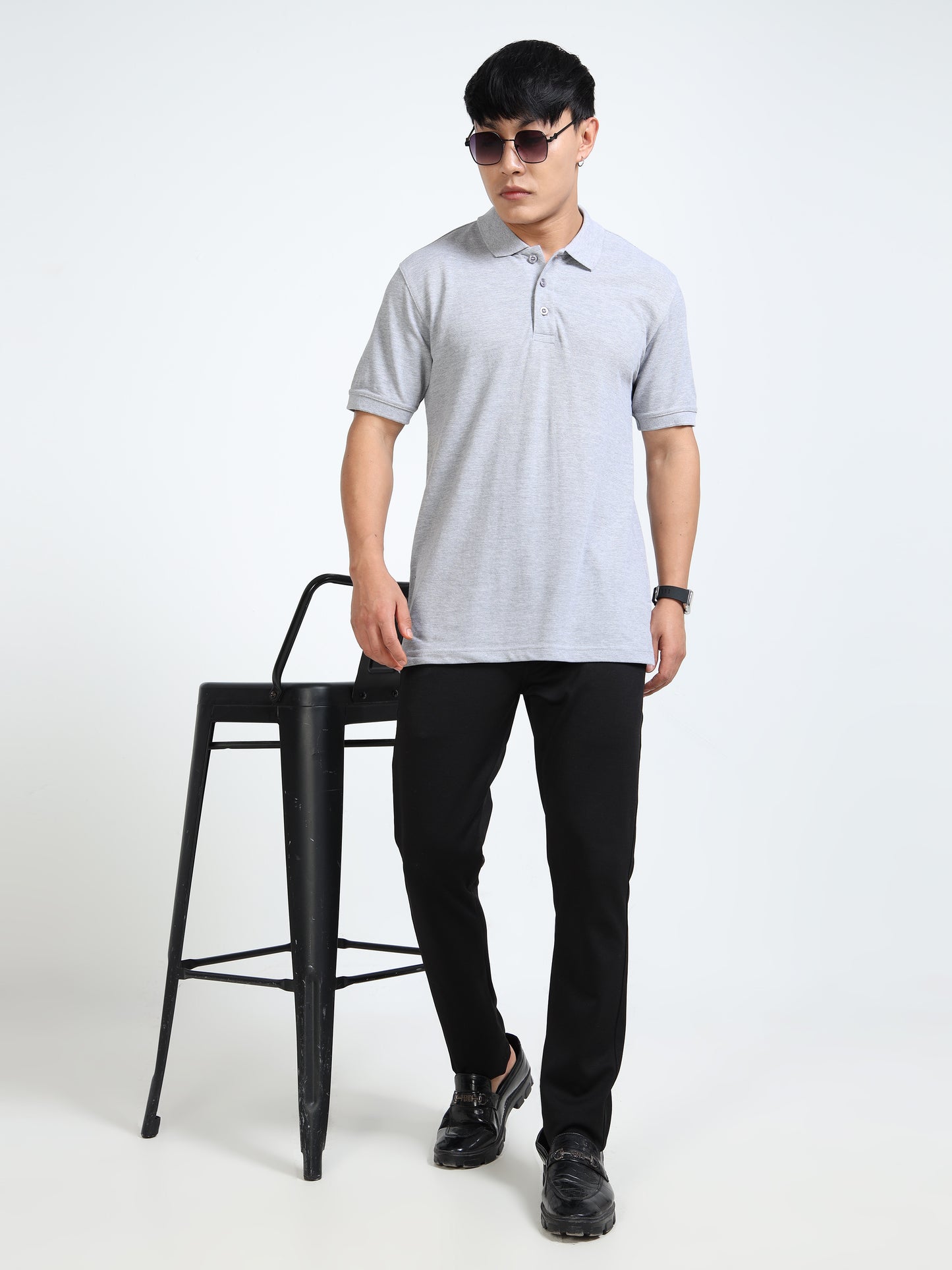 Biowashed Organic Polo Plain - Grey Melange