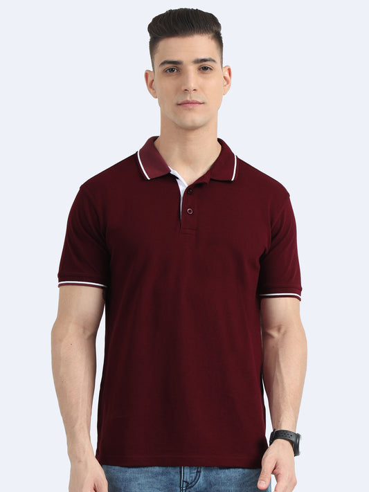 Biowashed Organic Polo - Maroon with White Tipping