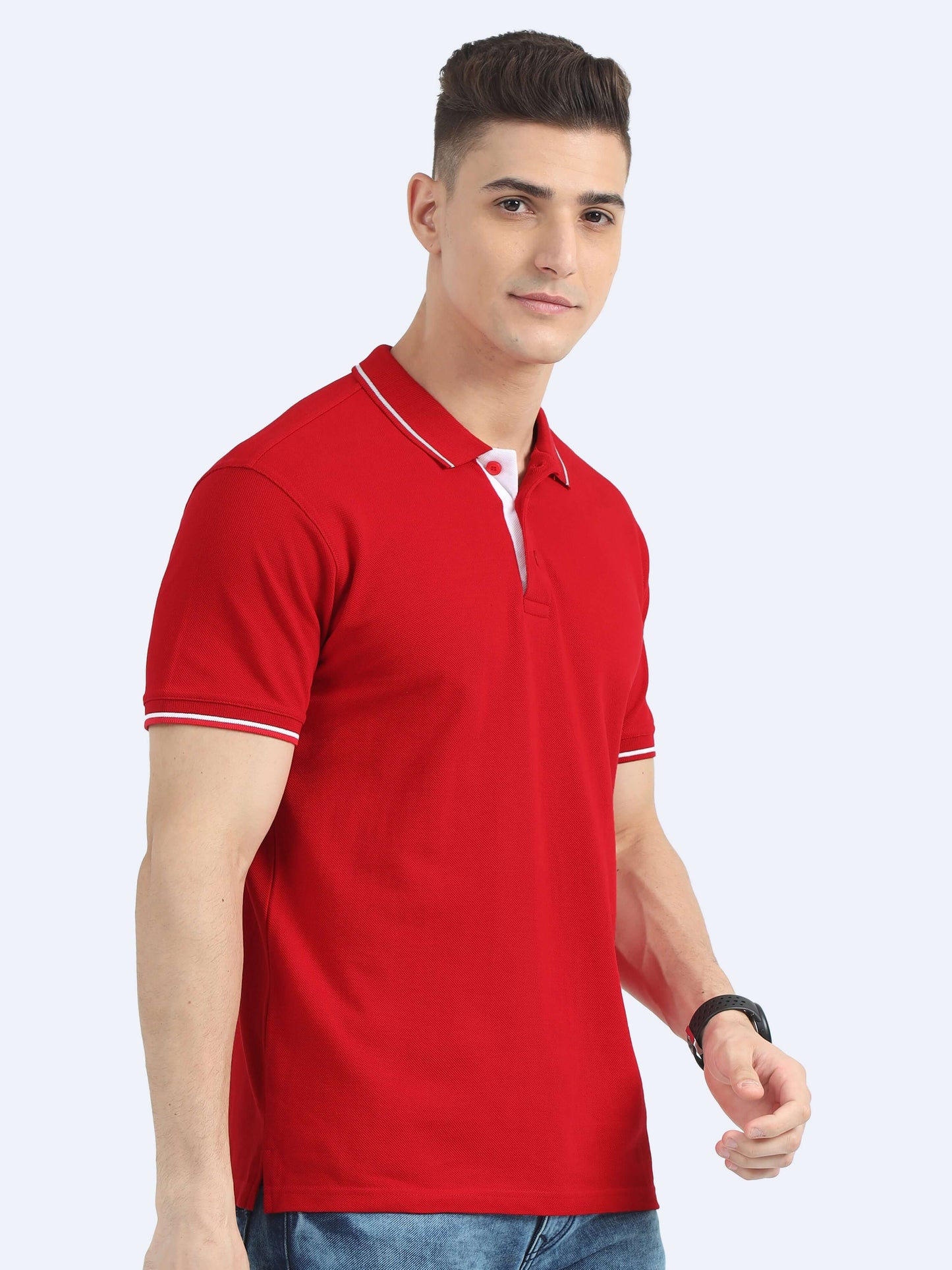 Biowashed Organic Polo - Red with White Tipping