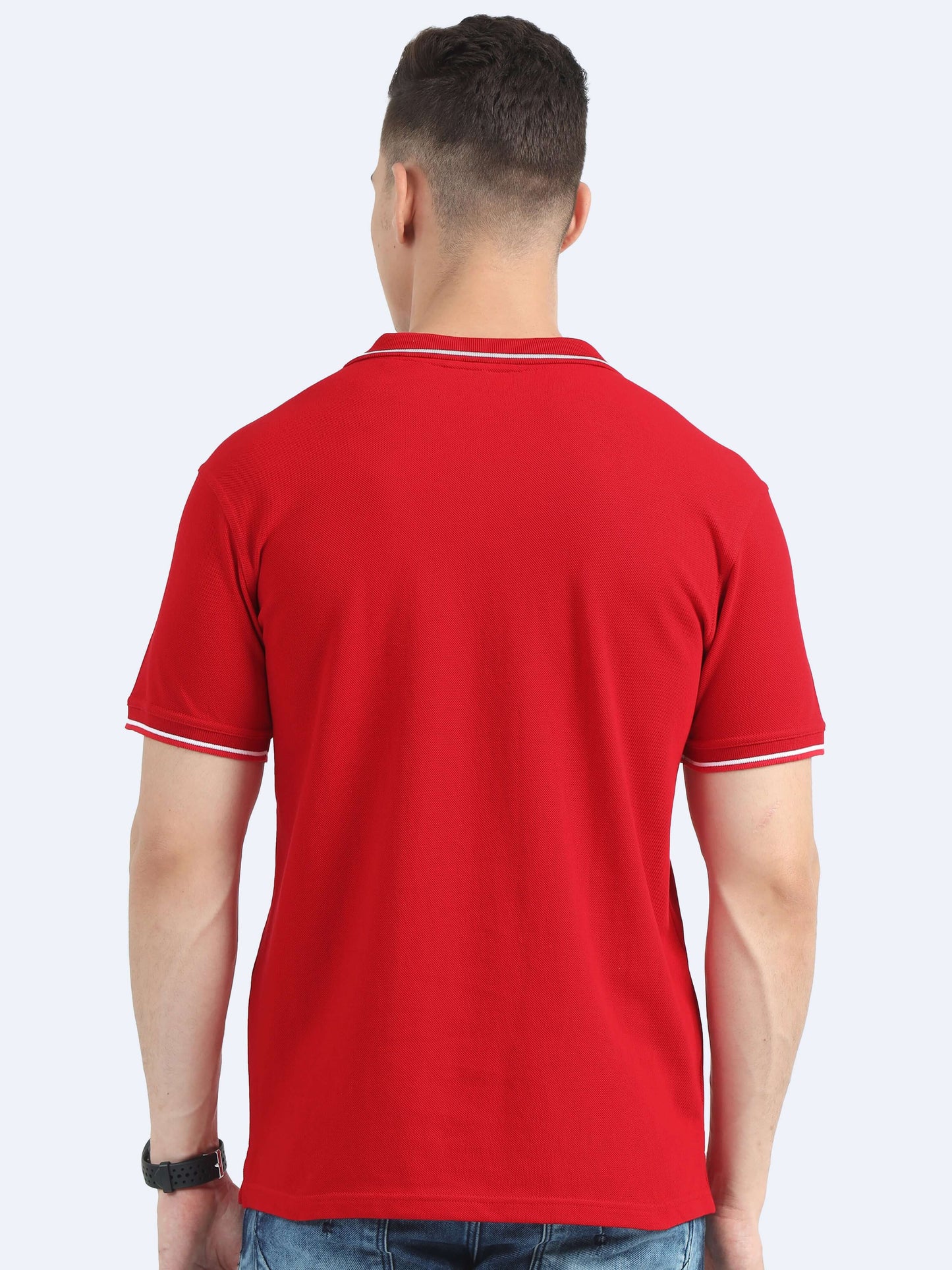 Biowashed Organic Polo - Red with White Tipping