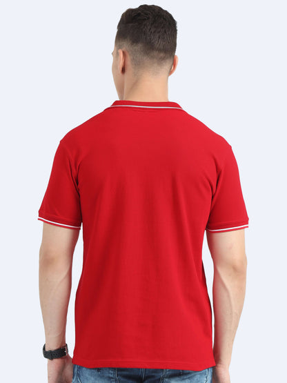 Biowashed Organic Polo - Red with White Tipping