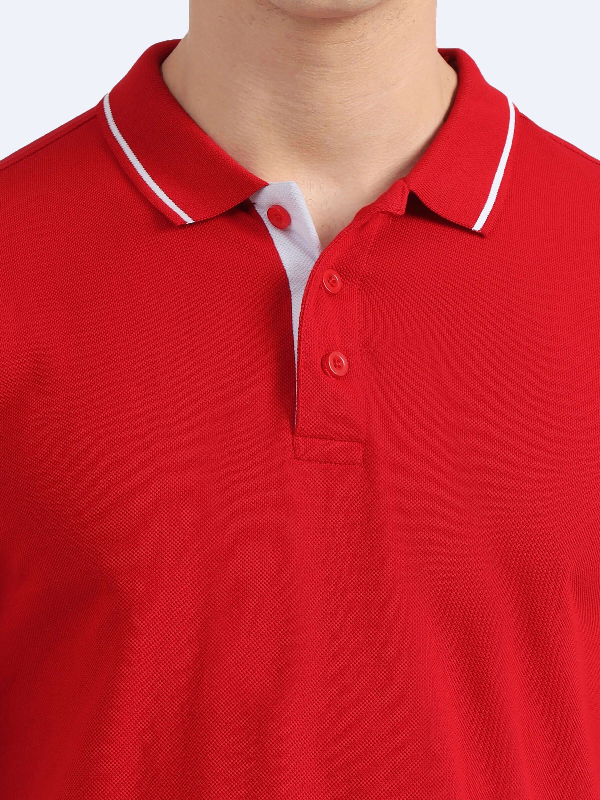 Biowashed Organic Polo - Red with White Tipping