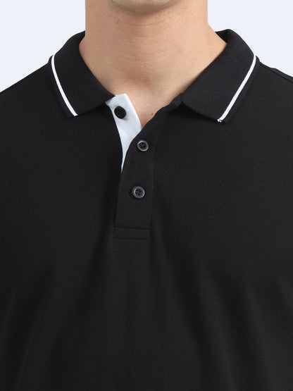 Biowashed Organic Polo - Black with White Tipping