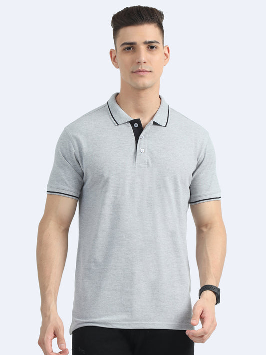 Biowashed Organic Polo - Grey with Black Tipping