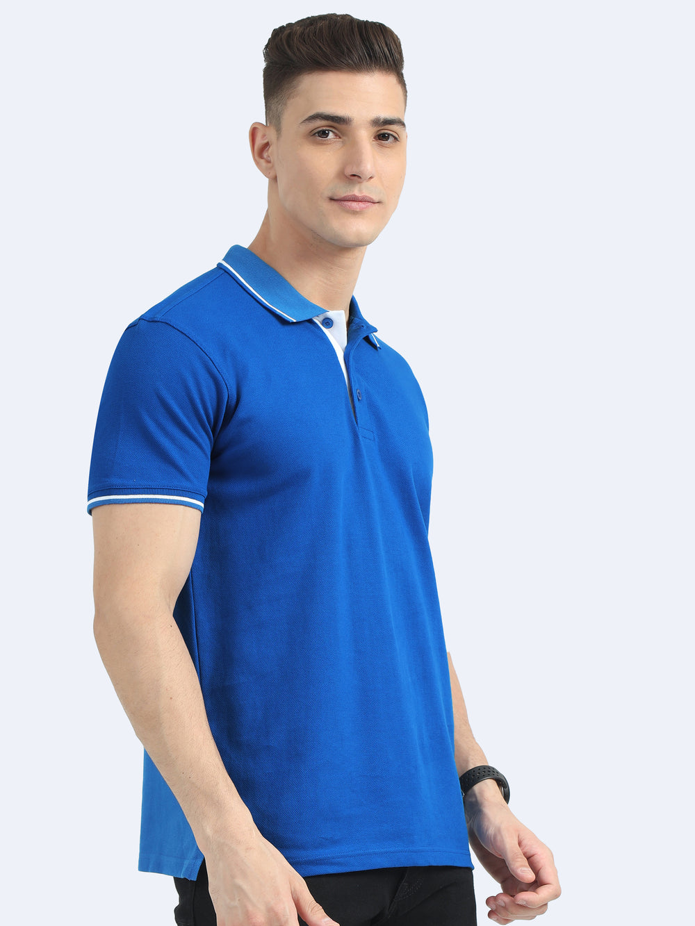 Biowashed Organic Polo - Royal Blue with White Tipping