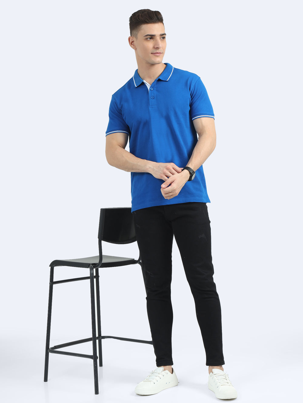 Biowashed Organic Polo - Royal Blue with White Tipping