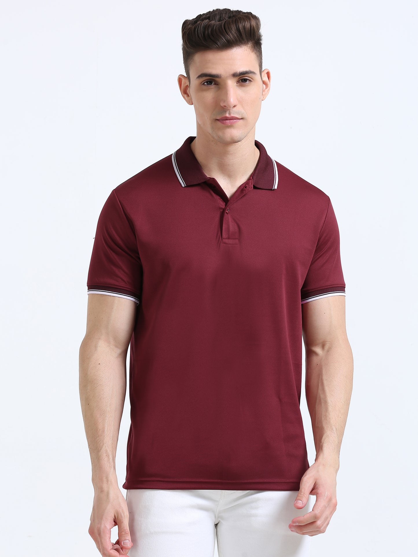 PrimoKnit Dotcell Polo - Maroon with White Tipping