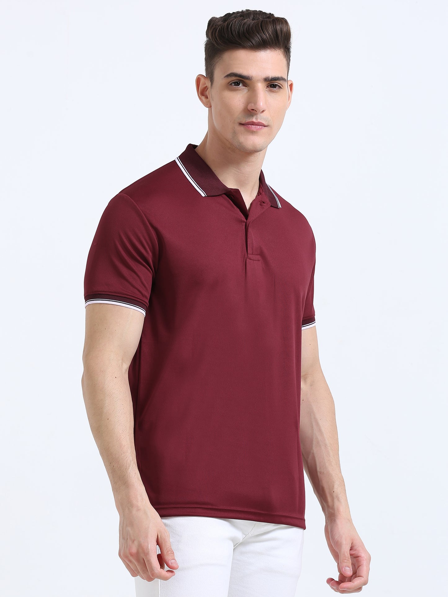 PrimoKnit Dotcell Polo - Maroon with White Tipping