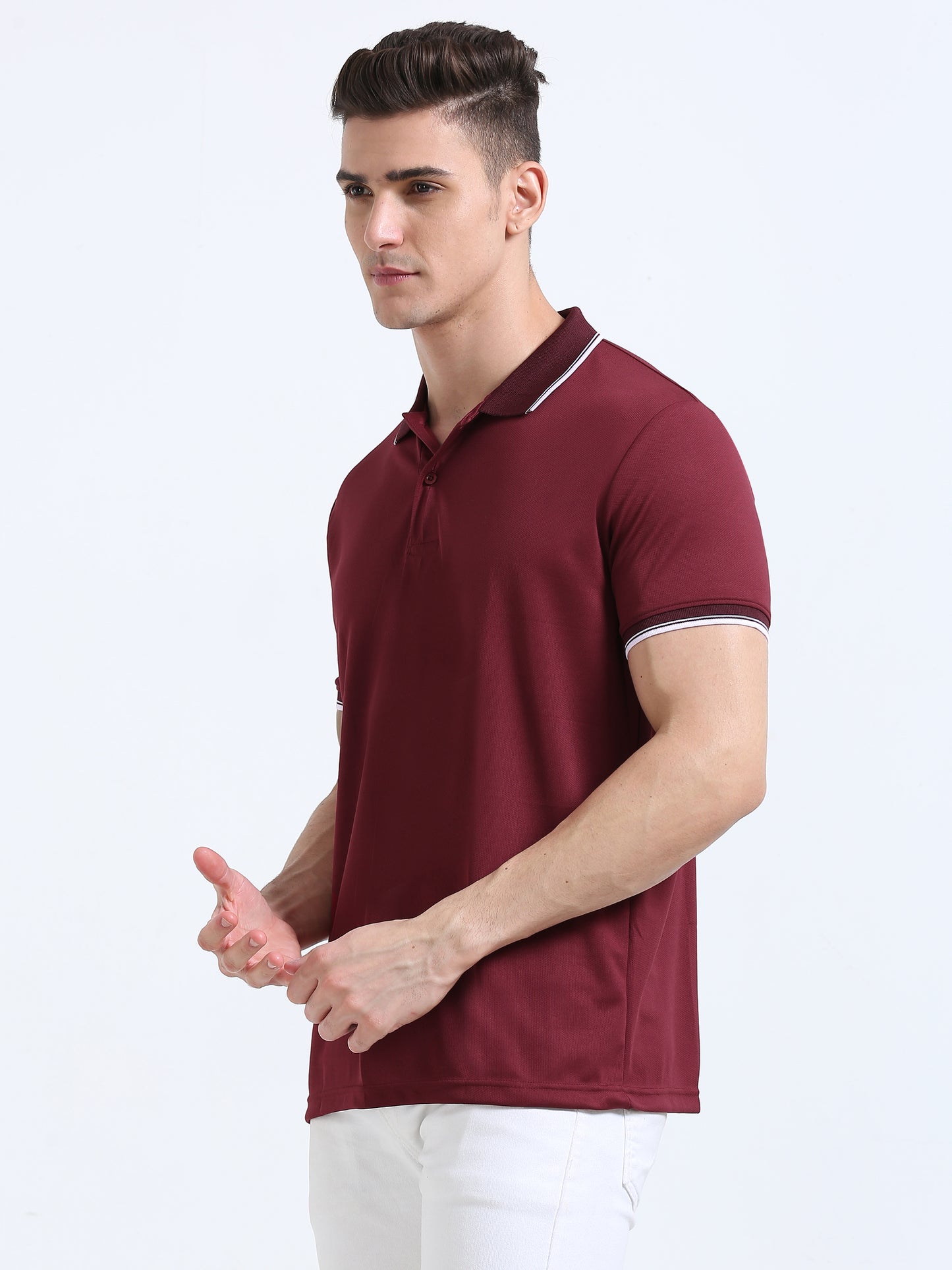 PrimoKnit Dotcell Polo - Maroon with White Tipping