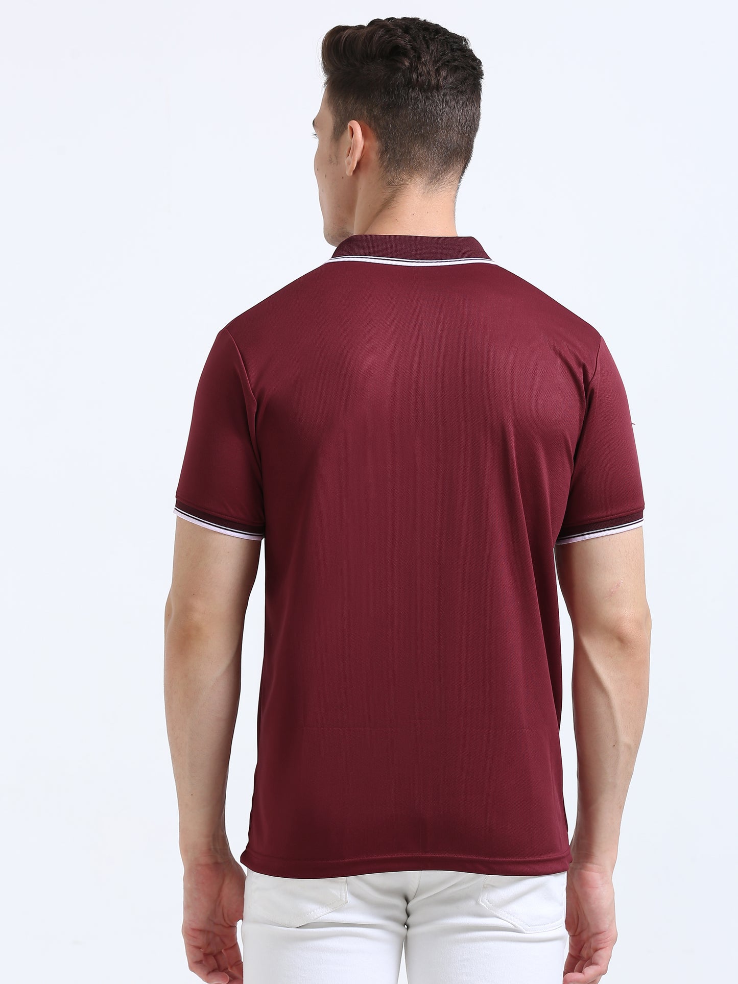 PrimoKnit Dotcell Polo - Maroon with White Tipping