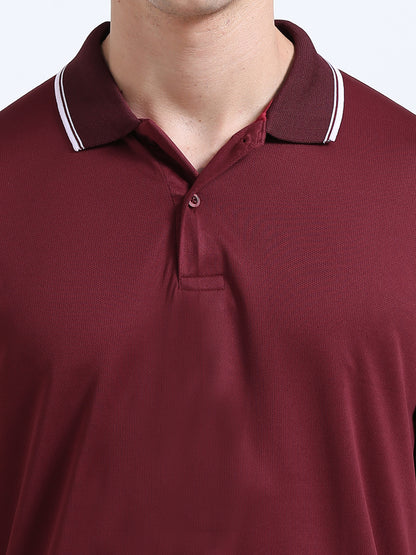 PrimoKnit Dotcell Polo - Maroon with White Tipping