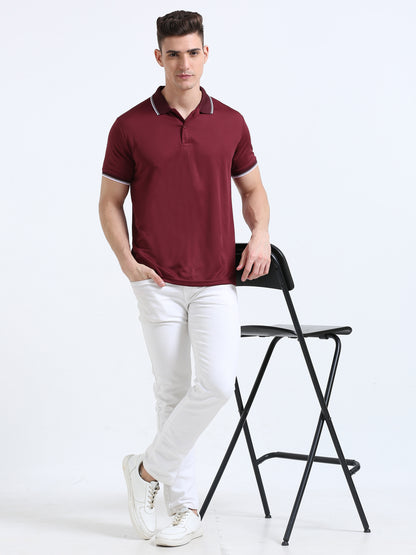 PrimoKnit Dotcell Polo - Maroon with White Tipping