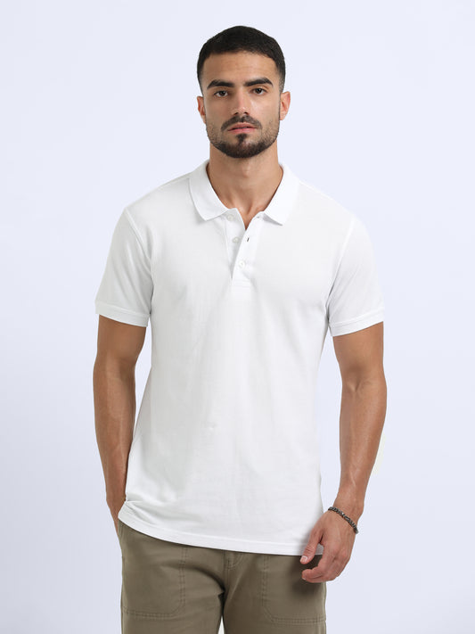 Biowashed Organic Polo Plain - White