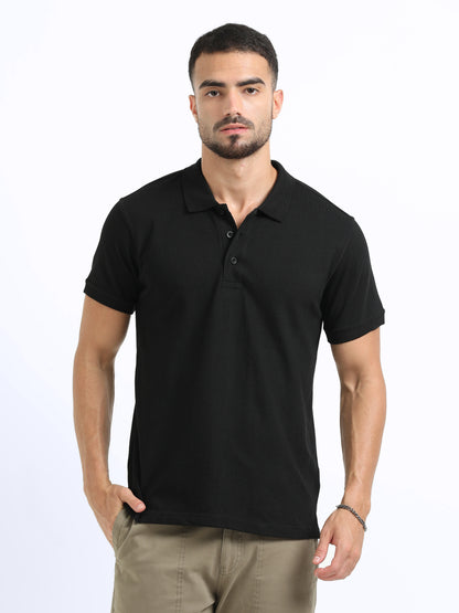 Biowashed Organic Polo Plain - Black